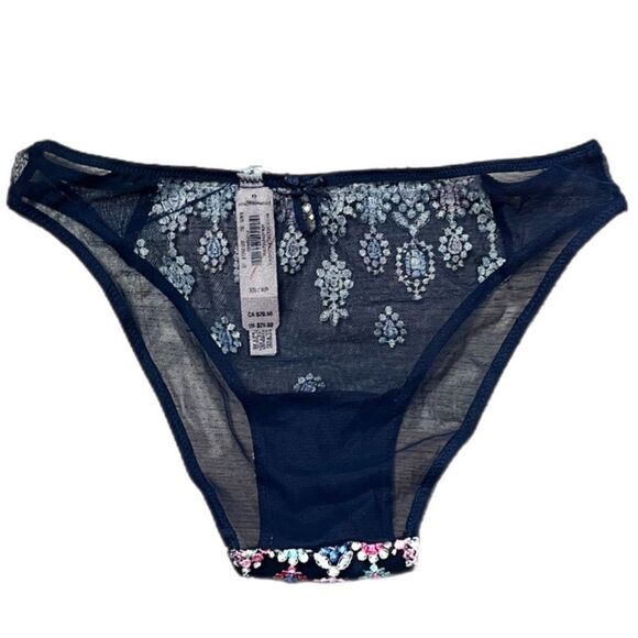 Victorias Secret Dream Angels Embroidered Mesh Cheekini panty blue multicolor Xs - Picture 2 of 3